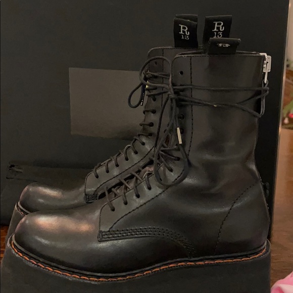 R13 X Double Stack Platform Black Leather Boot - Picture 2 of 8